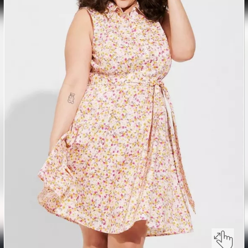 torrid Pink Floral Tie-Waist Mini Dress